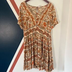 Bila Floral Paisley Boho Dress in Orange and Cream size large